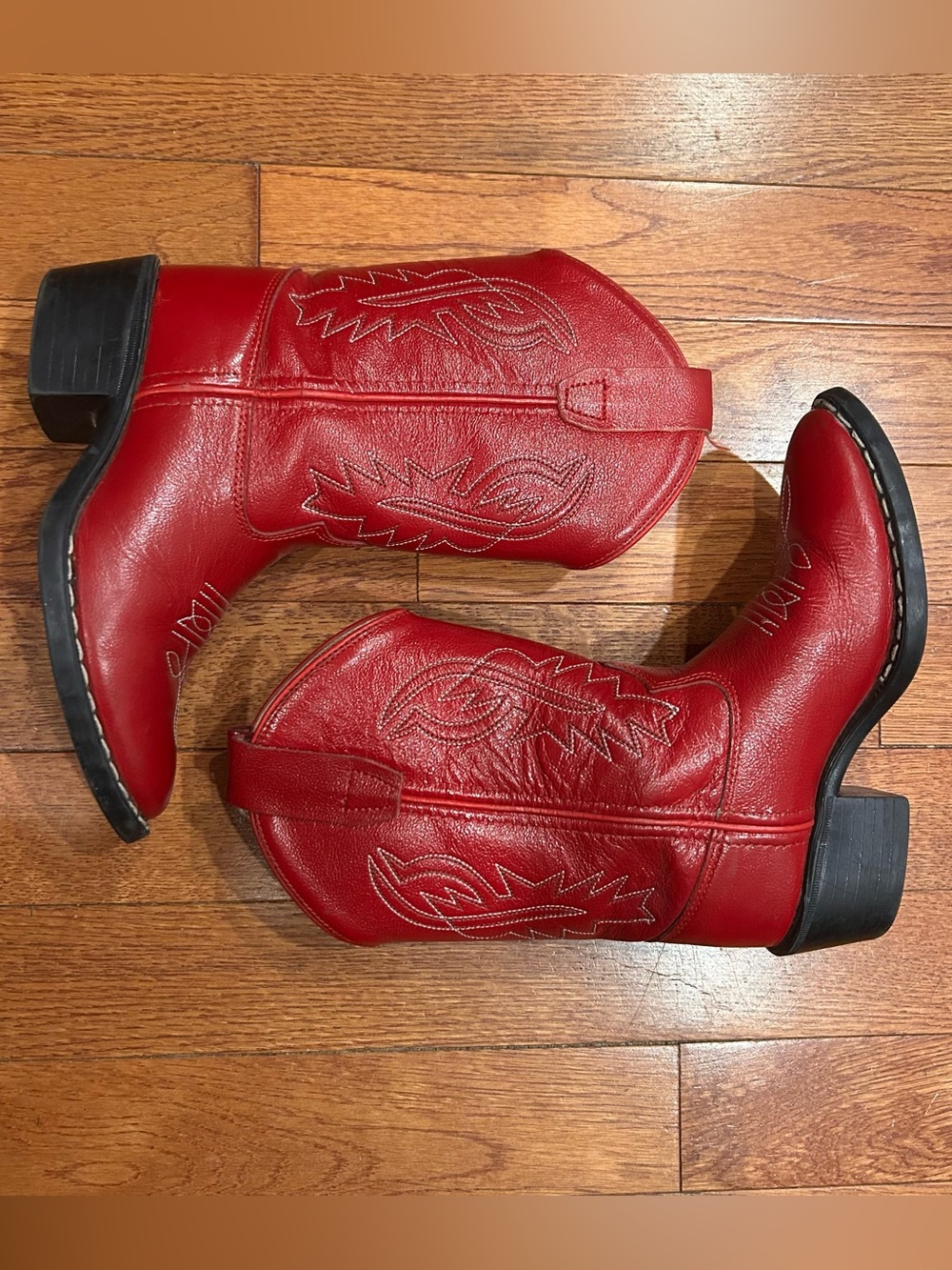 Old West Kids Red Leather Cowboy Boots Size 11D Western READ